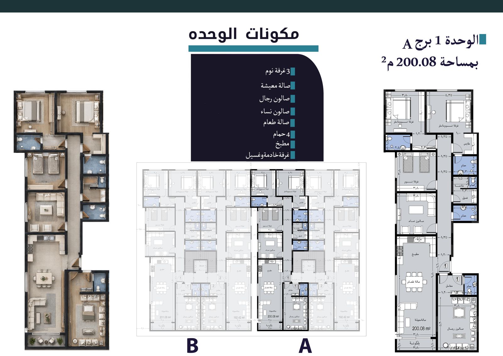 Unit 1 — Tower A · 200.08 m²