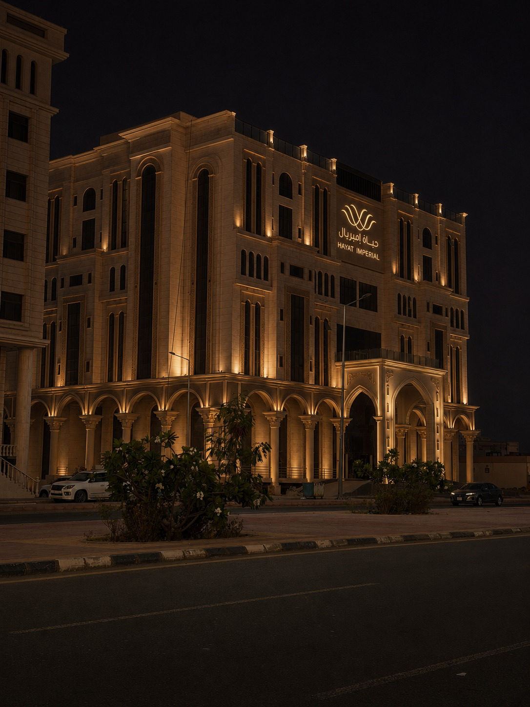 The landmark by night